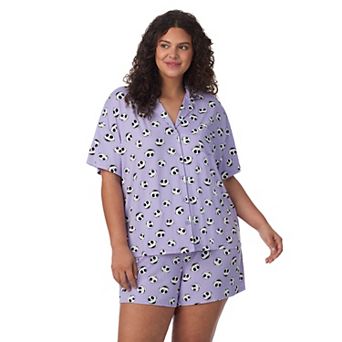 Disney's The Nightmare Before Christmas Plus Size Cozy Short Sleeve Notch Pajama Top & Pajama Shorts Set
