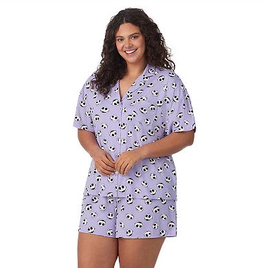 Disney's The Nightmare Before Christmas Plus Size Cozy Short Sleeve Notch Pajama Top & Pajama Shorts Set