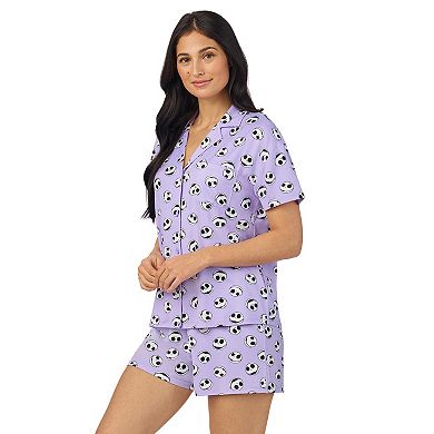 Disney's The Nightmare Before Christmas Women's Cozy Short Sleeve Notch Pajama Top & Pajama Shorts Set