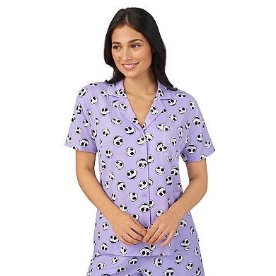 Disney's The Nightmare Before Christmas Women's Cozy Short Sleeve Notch Pajama Top & Pajama Shorts Set