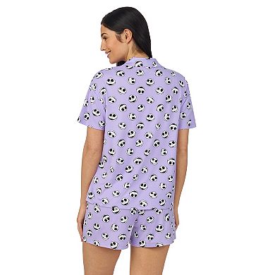 Disney's The Nightmare Before Christmas Women's Cozy Short Sleeve Notch Pajama Top & Pajama Shorts Set
