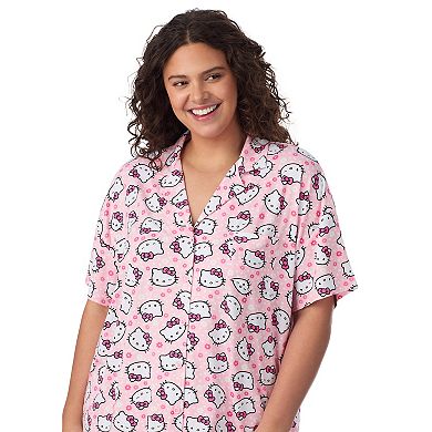 Plus Size Hello Kitty Cozy Short Sleeve Notch Pajama Top & Pajama Shorts Set