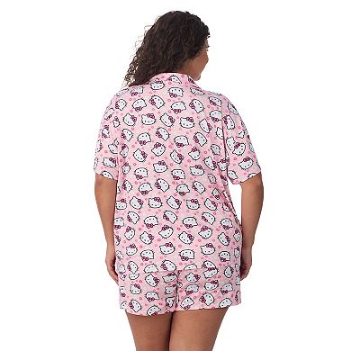 Plus Size Hello Kitty Cozy Short Sleeve Notch Pajama Top & Pajama Shorts Set