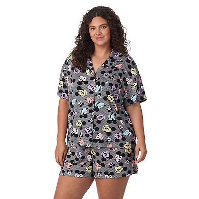 Disney's Mickey Mouse Plus Size Cozy Short Sleeve Notch Pajama Top & Pajama Shorts Set