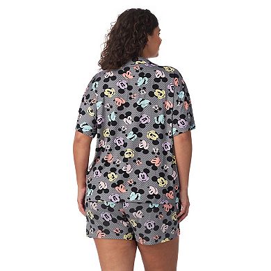 Disney's Mickey Mouse Plus Size Cozy Short Sleeve Notch Pajama Top & Pajama Shorts Set