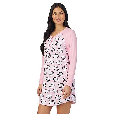 Women's Hello Kitty Cozy Long Sleeve Henley Sleepshirt