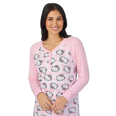 Women's Hello Kitty Cozy Long Sleeve Henley Sleepshirt
