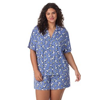 Plus Size Peanuts Snoopy Cozy Short Sleeve Notch Pajama Top & Pajama Shorts Set