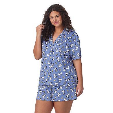 Plus Size Peanuts Snoopy Cozy Short Sleeve Notch Pajama Top & Pajama Shorts Set