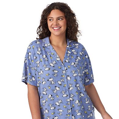 Plus Size Peanuts Snoopy Cozy Short Sleeve Notch Pajama Top & Pajama Shorts Set