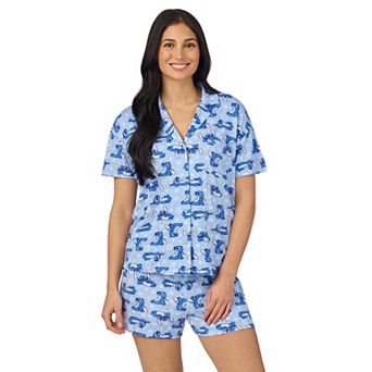 Disney's Lilo & Stitch Women's Cozy Short Sleeve Notch Pajama Top & Pajama Shorts Set