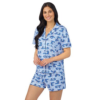 Disney's Lilo & Stitch Women's Cozy Short Sleeve Notch Pajama Top & Pajama Shorts Set