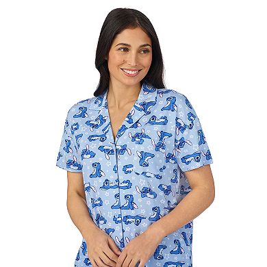 Disney's Lilo & Stitch Women's Cozy Short Sleeve Notch Pajama Top & Pajama Shorts Set
