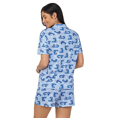 Disney's Lilo & Stitch Women's Cozy Short Sleeve Notch Pajama Top & Pajama Shorts Set