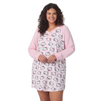 Plus Size Hello Kitty Cozy Long Sleeve Henley Sleepshirt