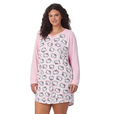 Plus Size Hello Kitty Cozy Long Sleeve Henley Sleepshirt
