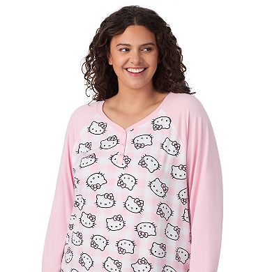 Plus Size Hello Kitty Cozy Long Sleeve Henley Sleepshirt