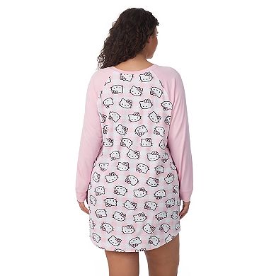 Plus Size Hello Kitty Cozy Long Sleeve Henley Sleepshirt
