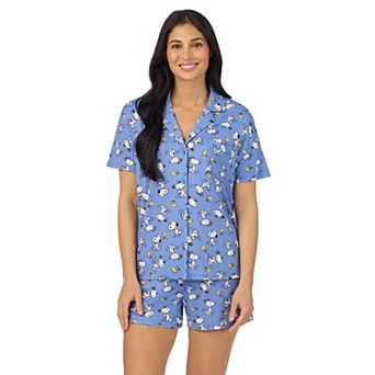 Women's Peanuts Snoopy Cozy Short Sleeve Notch Pajama Top & Pajama Shorts Set