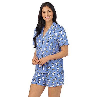 Women's Peanuts Snoopy Cozy Short Sleeve Notch Pajama Top & Pajama Shorts Set