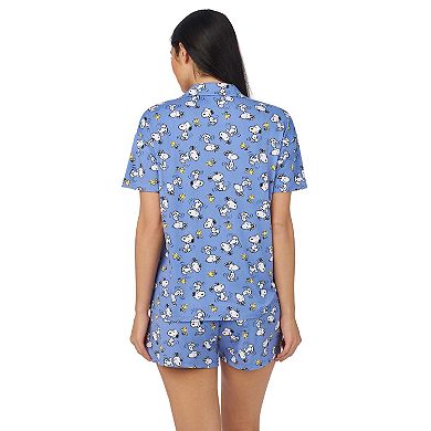 Women's Peanuts Snoopy Cozy Short Sleeve Notch Pajama Top & Pajama Shorts Set