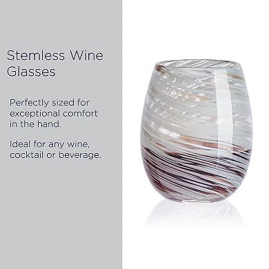 Mikasa Color Swirl Gray 4 pc Stemless Wine Glass Set