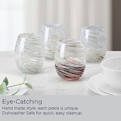 Mikasa Color Swirl Gray 4 pc Stemless Wine Glass Set