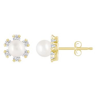 Celebration Gems 10k Gold Freshwater Cultured Pearl & White Topaz Accent Stud Earrings