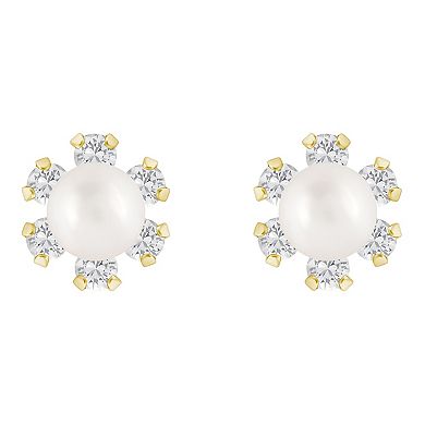 Celebration Gems 10k Gold Freshwater Cultured Pearl & White Topaz Accent Stud Earrings