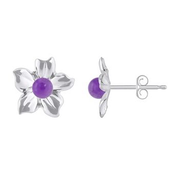 Celebration Gems 10k White Gold Sphere Gemstone Hibiscus Flower Stud Earrings