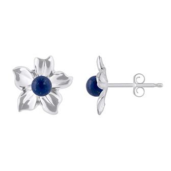 Celebration Gems 10k White Gold Sphere Gemstone Hibiscus Flower Stud Earrings