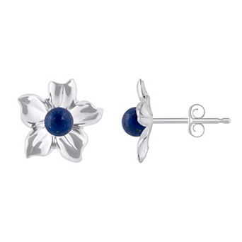 Celebration Gems 10k White Gold Sphere Gemstone Hibiscus Flower Stud Earrings
