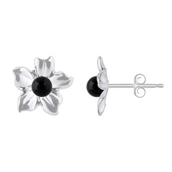 Celebration Gems 10k White Gold Sphere Gemstone Hibiscus Flower Stud Earrings