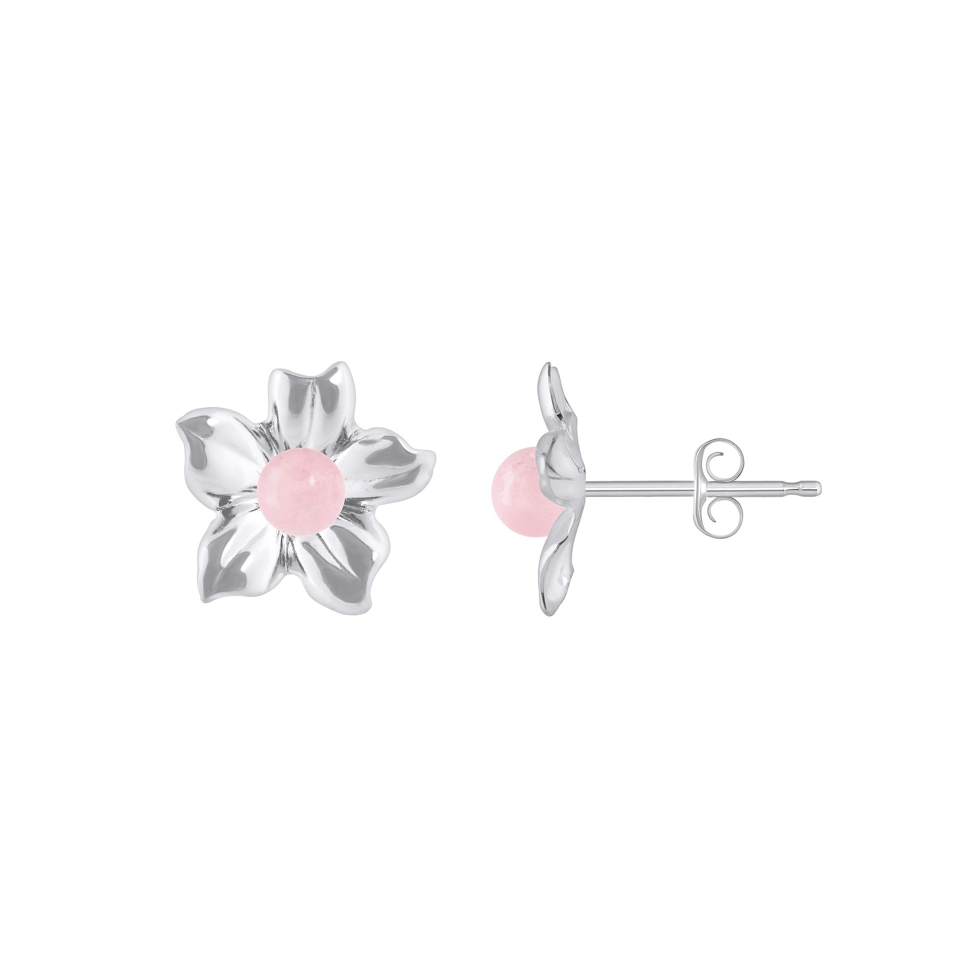 Celebration Gems 10k White Gold Sphere Gemstone Hibiscus Flower Stud Earrin