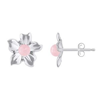 Celebration Gems 10k White Gold Sphere Gemstone Hibiscus Flower Stud Earrings
