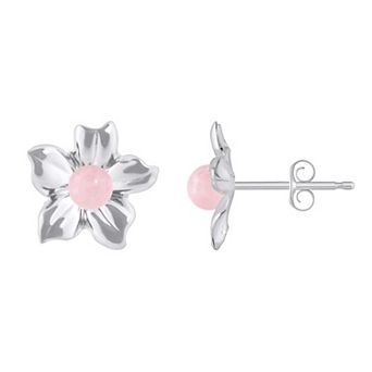 Celebration Gems 10k White Gold Sphere Gemstone Hibiscus Flower Stud Earrings
