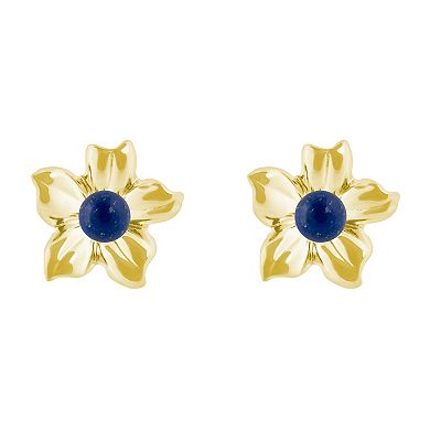 Celebration Gems 10k Gold Sphere Gemstone Hibiscus Flower Stud Earrings