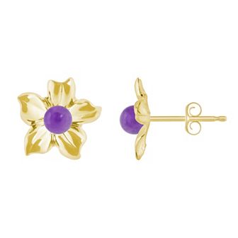 Celebration Gems 10k Gold Sphere Gemstone Hibiscus Flower Stud Earrings