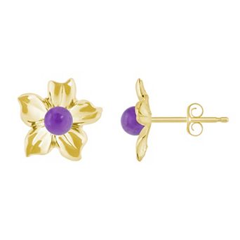 Celebration Gems 10k Gold Sphere Gemstone Hibiscus Flower Stud Earrings