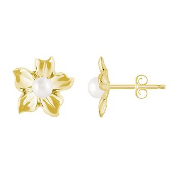 Celebration Gems 10k Gold Sphere Gemstone Hibiscus Flower Stud Earrings