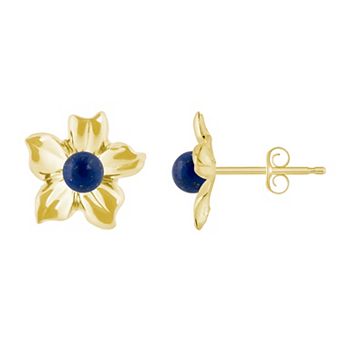 Celebration Gems 10k Gold Sphere Gemstone Hibiscus Flower Stud Earrings