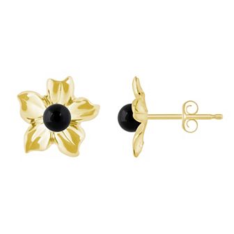 Celebration Gems 10k Gold Sphere Gemstone Hibiscus Flower Stud Earrings