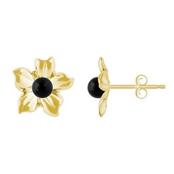 Celebration Gems 10k Gold Sphere Gemstone Hibiscus Flower Stud Earrings