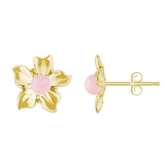Celebration Gems 10k Gold Sphere Gemstone Hibiscus Flower Stud Earrings
