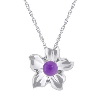 Celebration Gems 10k White Gold Sphere Gemstone Hibiscus Flower Pendant Necklace