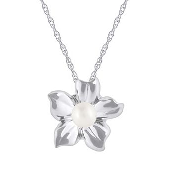 Celebration Gems 10k White Gold Sphere Gemstone Hibiscus Flower Pendant Necklace