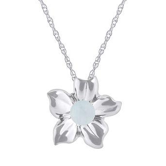 Celebration Gems 10k White Gold Sphere Gemstone Hibiscus Flower Pendant Necklace