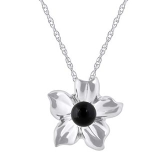 Celebration Gems 10k White Gold Sphere Gemstone Hibiscus Flower Pendant Necklace