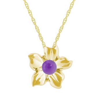 Celebration Gems 10k Gold Sphere Gemstone Hibiscus Flower Pendant Necklace