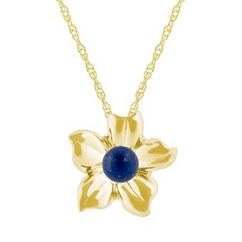 Celebration Gems 10k Gold Sphere Gemstone Hibiscus Flower Pendant Necklace